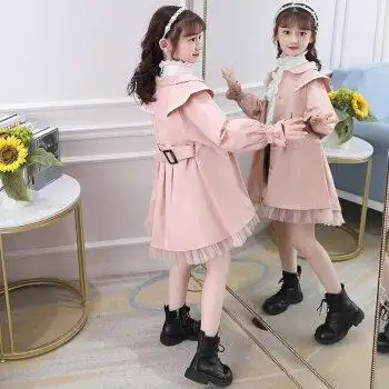 漂亮小女孩小学生穿的女童中长款风衣2022新款洋气时髦大童韩版春秋