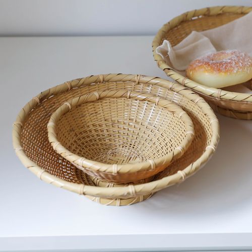 良胜竹编水果篮手工编织日式面包篮馒头筐客厅家用收纳筐竹编托盘