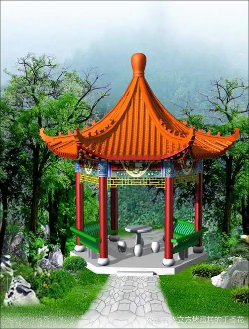 漫步于绿意葱茏之中,眼前一座中国风格凉亭惊艳亮相!