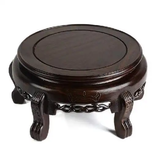 乾雅堂 木质圆形高脚古典花瓶托实木花盆底座 手工镂空雕花鸡翅木圆形