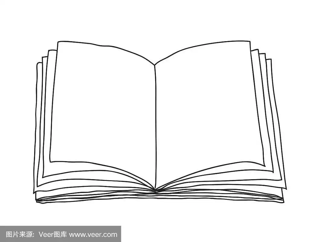翻开书,白纸手绘矢量线艺术插图
