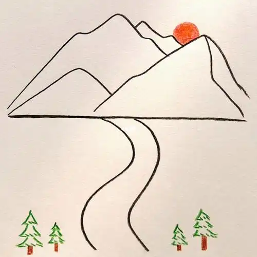画个简笔画  #画画  #简笔画  #风景  #山水画  #日落  #绘画  #风景