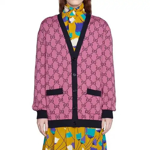 【包税】gucci/古驰 2021年新款女士粉色羊毛棉质开衫 662036xkbxi