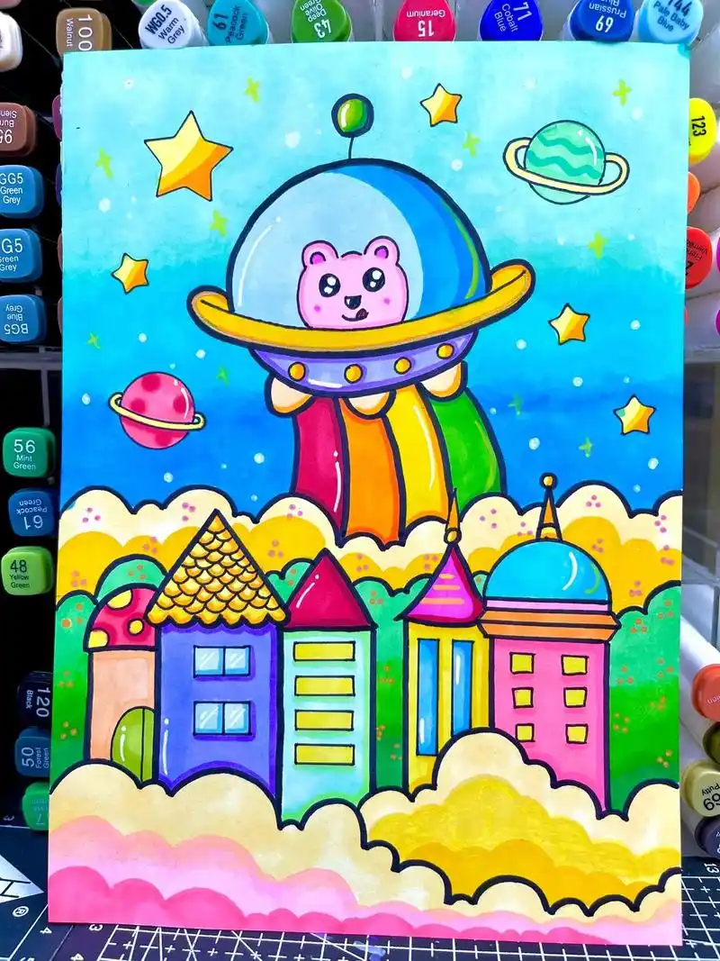 宇宙未来城市主题简笔画#简笔画 #亲子简笔画 #儿童画 #画 - 抖音