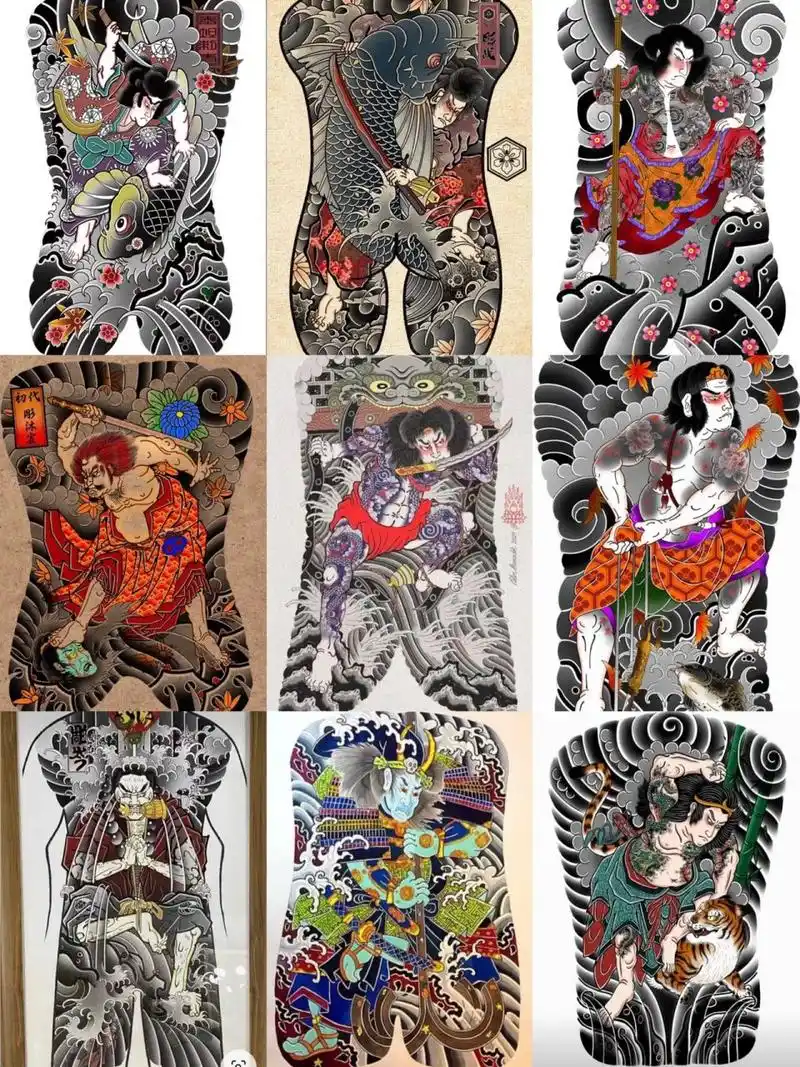 老传统满背 日式老传统满背纹身手稿