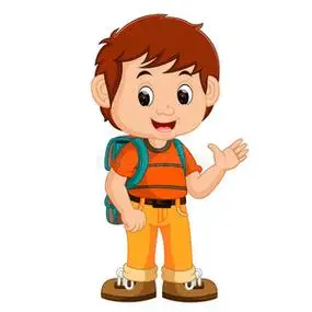 卡通的男孩小 redhaired 逗人喜爱的女孩在休闲衣裳站立在自然背景与