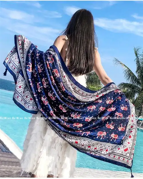 海边沙滩度假丝巾女夏季遮阳披肩围巾两用时尚百搭巴厘岛海滩裹巾
