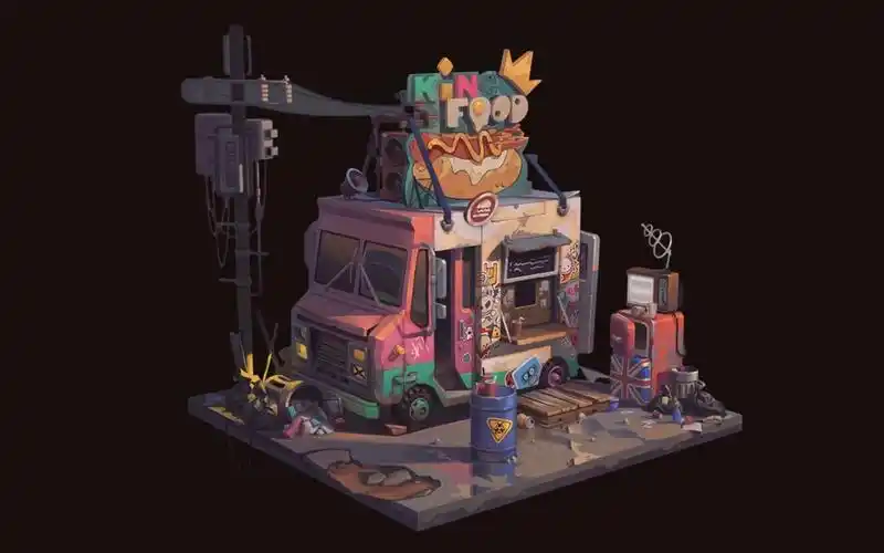 【maya场景制作】一组卡通餐车风格化场景建模,从拉box搭建场景,详细