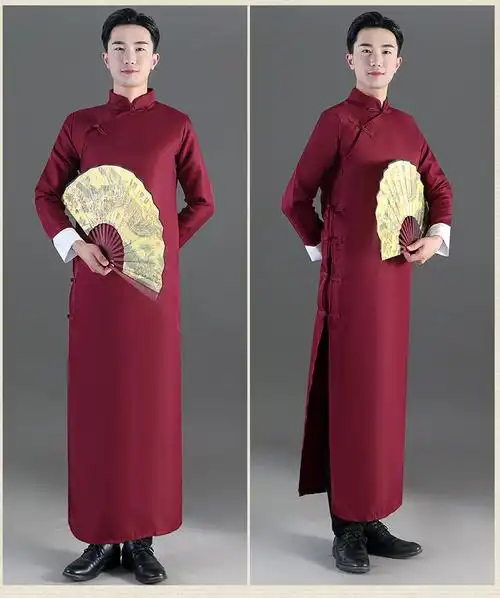 品信诚相声服长袍相声大褂中式伴郎服民国长衫装唐装男马褂演出服黑色