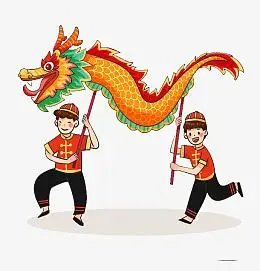 黄色双人小年舞龙春节插画