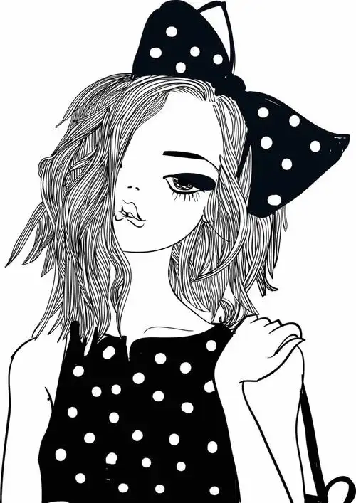 黑白手绘女生
