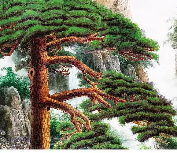 wnvf黄山迎客松壁画中式玄关竖版挂画客厅办公室餐厅饭店墙画万壑松风