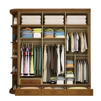 中式衣柜实木储物柜子拉门转角主卧室板式大衣橱 海棠色 抽屉 顶柜 边