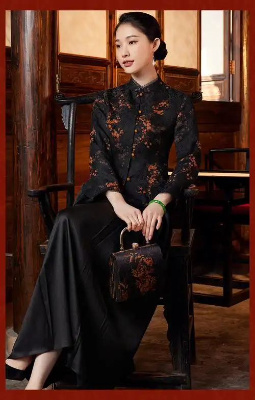 玺玥2022年春季新款香云纱中式短款唐装上衣女中国风高端气质女装图片