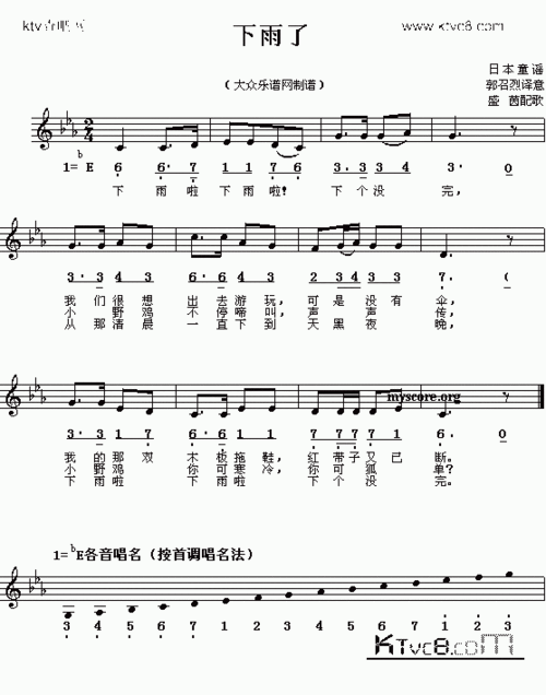 下雨了_歌谱简谱_哆来咪123曲谱网