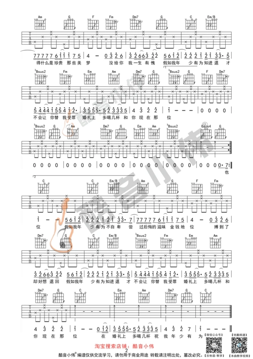 《年少有为》吉他谱c调简单版(酷音小伟吉他教学)吉他谱图片格式六线