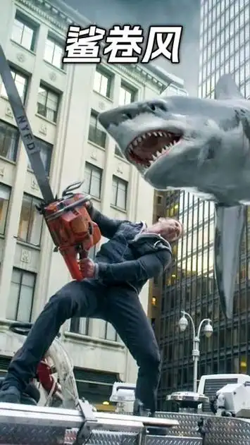 男人举起电锯,将鲨鱼劈成两段