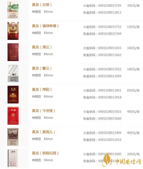 2020真龙香烟价格表图大全