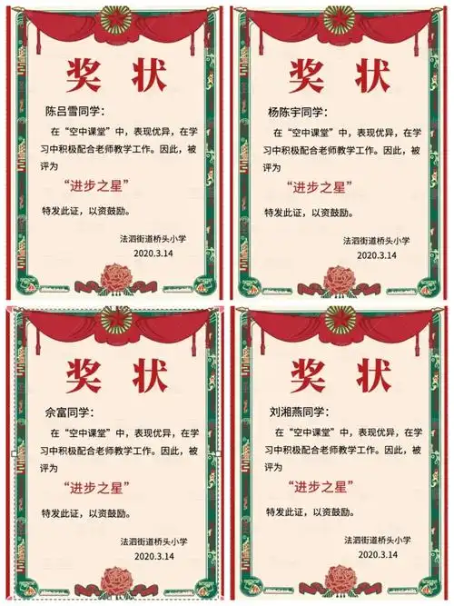 (进步之星奖状)