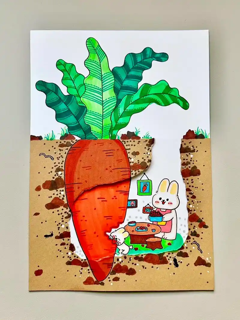 小兔子的胡萝卜家 | 创意儿童想象画.永远吃不完的红萝卜是不 - 抖音