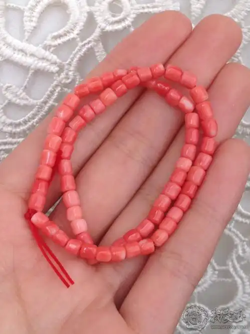 纯天然momo红珊瑚桃粉色桶珠手串颜色很娇品相完美