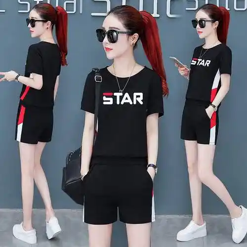 贵人鸟纯棉休闲运动套装女夏天女装夏装2022年夏季新款两件套小个