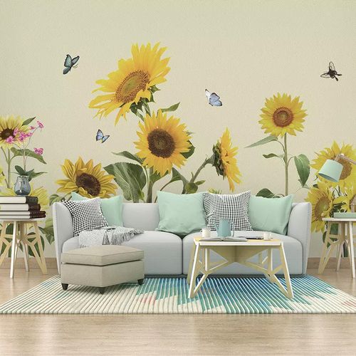 3d立体向日葵花海壁画清新电视背景墙纸卧室沙发现代简约花卉墙布