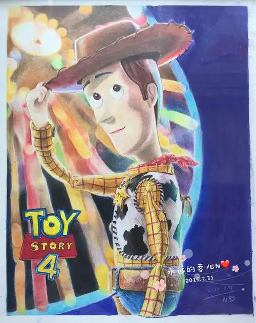 第一次用色粉和彩铅相结合画的《玩具总动员》 色粉用在了背景的