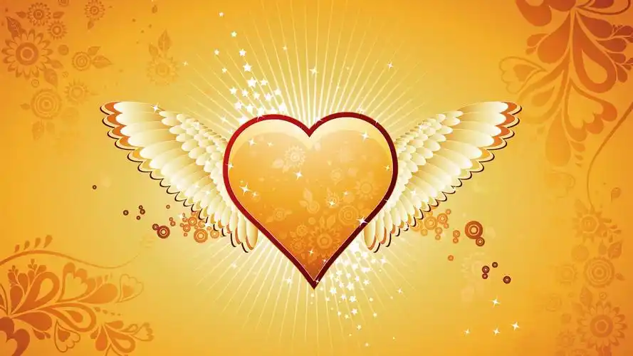 橙色爱的心形翅膀 壁纸