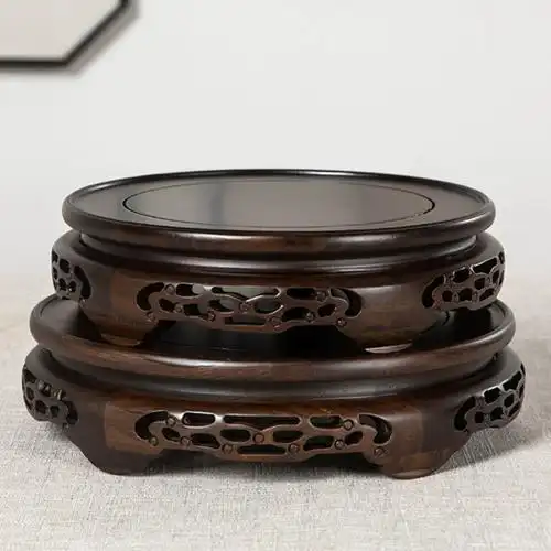 实木圆形花瓶花盆酒坛盆景摆件茶壶底座黑檀木水缸工艺品红木底托