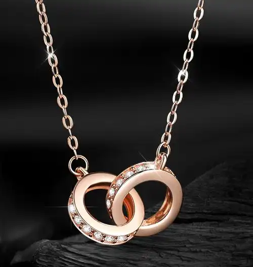 【520情人节礼物】【配送证书】克拉太太925银双环环相扣项链女士吊坠