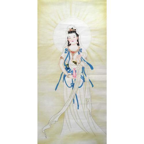 无款持莲观音四尺竖幅观世音菩萨中国工笔装饰画像rb9112611