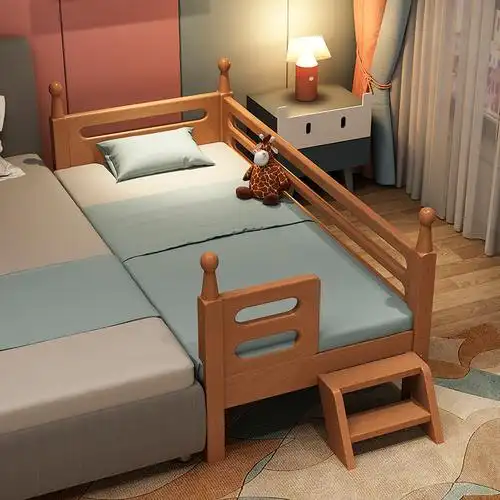 宜家婴儿床_榉木儿童拼接床带护栏男孩女孩单人床边加宽拼接大床宝宝