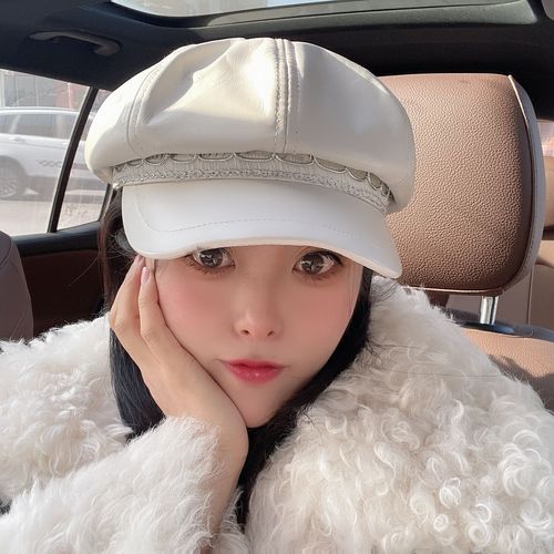 春秋冬季新款头层羊皮真皮八角帽休闲潮流韩式画家帽子女士瓜皮帽