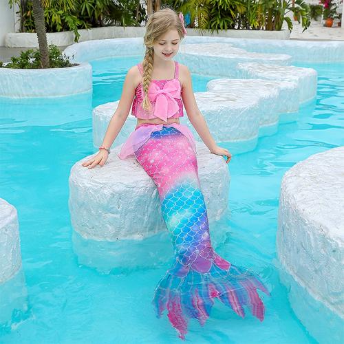 美人鱼尾巴儿童泳衣小女孩人鱼尾巴温泉服装美人鱼泳装女童公主裙