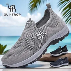 珀庚骆驼男鞋旗舰店夏季镂空网鞋一脚蹬飞行员领航飞织休闲运动鞋