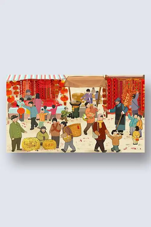 灯笼春联红灯炮传统热闹回家新年春节插图场景:全部插画1个作品