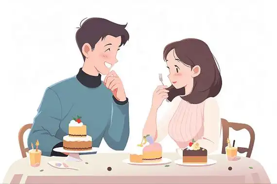 一对情侣在享受下午茶卡通ai插画