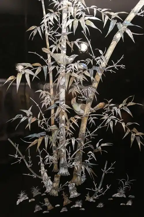 越南国礼螺钿竹子漆屏