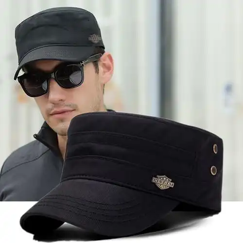 帽子潮平顶帽夏天军帽青中年棒球遮阳鸭舌帽男士帽檐骑车保安速干