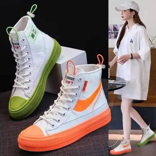 高帮帆布鞋女学生韩版百搭2022年秋季新款绿色板鞋女高帮鞋