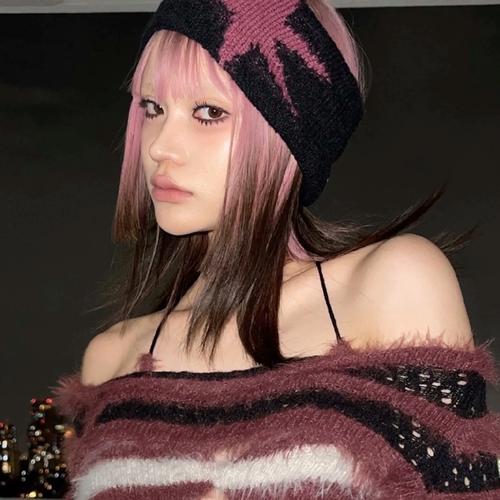 假发女全头套粉色渐变高层次碎发尾空气刘海长直发亚文化辣妹造型