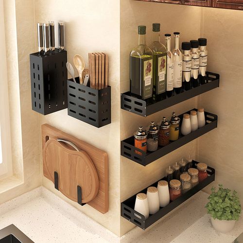 优思居多功能厨房置物架免打孔壁挂墙上家用调味料用品收纳架刀架