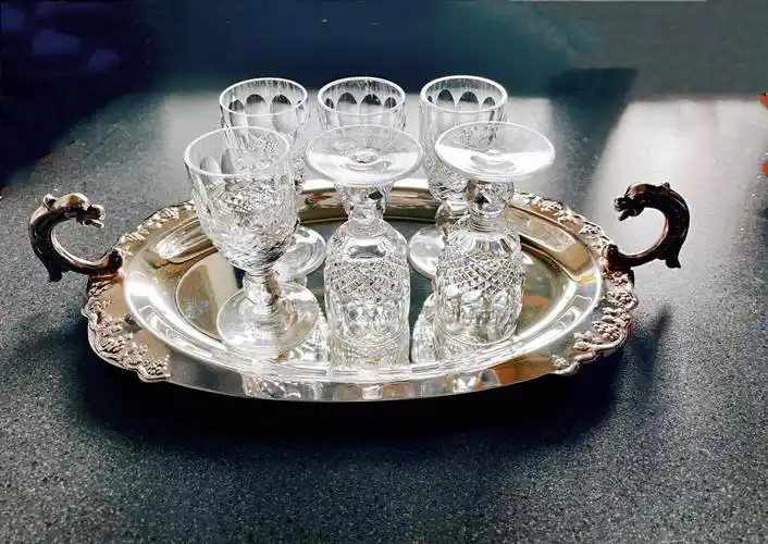 waterford白酒水晶杯中古龙头银盘