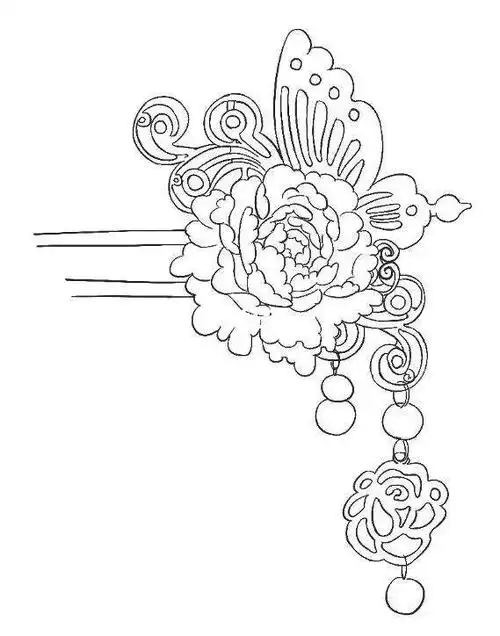 古风珠钗饰品头饰高清素材白描黑白针管笔