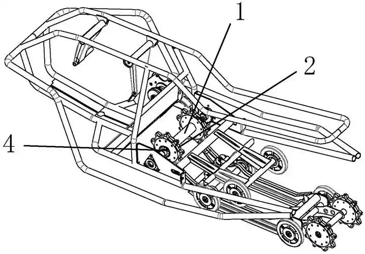 它解决了现有雪地车履带驱动装置驱动齿轮和转轴整体设计不便安装维修