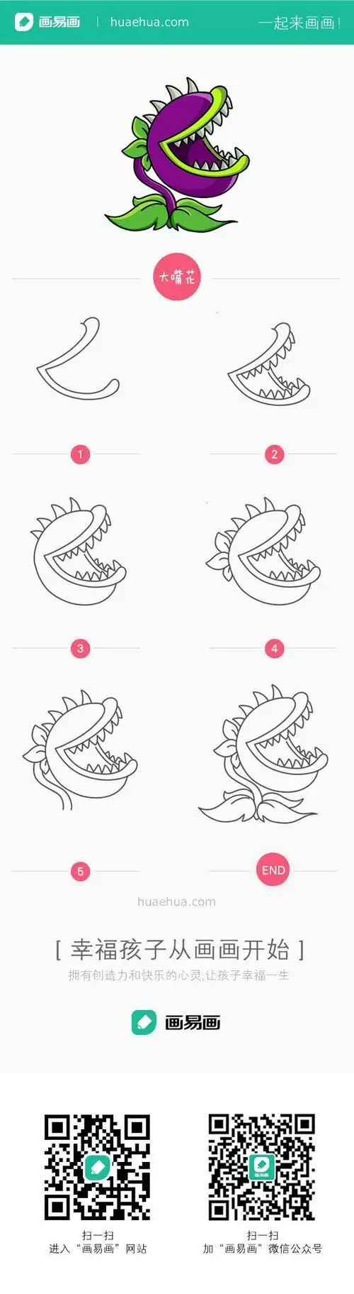 食人花简笔画怎么画食人花的简笔画步骤图解教程绿色食人花简笔画食人