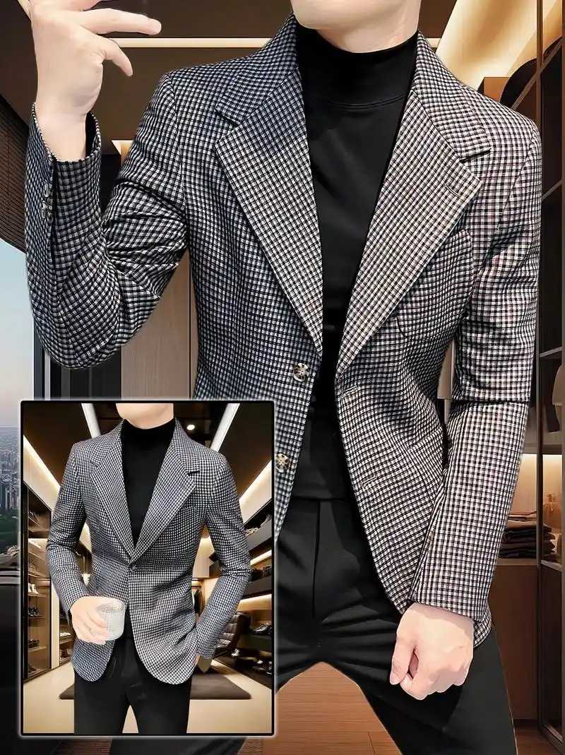 男士千鸟格痞帅西服