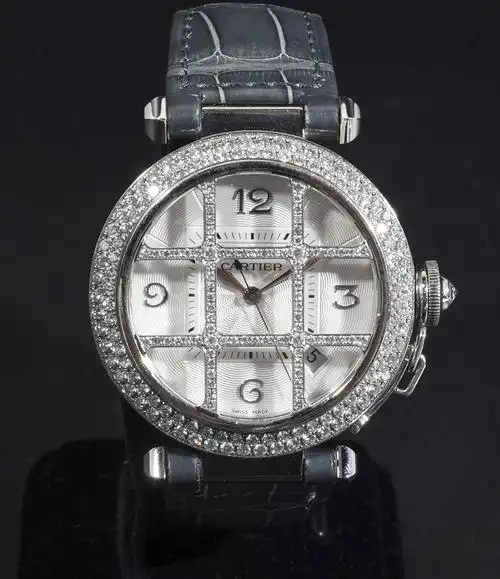 cartier卡地亚pasha系列2402白金镶钻自动机械腕表hk8919