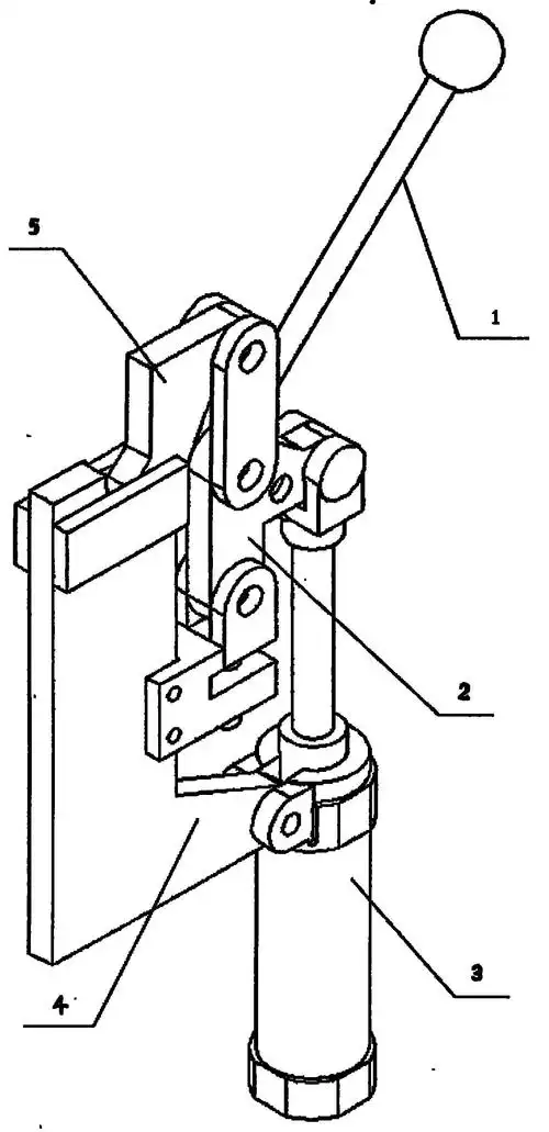 其特征在于包括手柄,夹紧臂,四连杆机构及气缸;所述手柄与夹紧臂通过